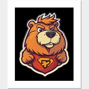 Super hero capybara cartoon illustration Posters and Art